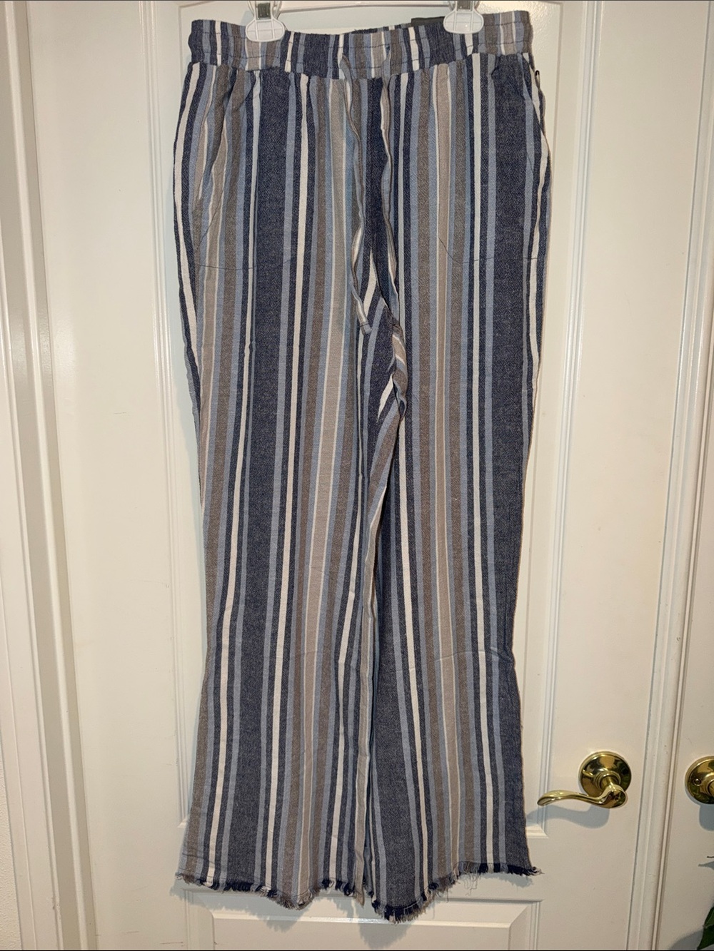 Royalty for Me Striped Wide-Leg Drawstring Pants with Pockets Blue & Tan